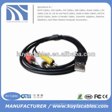 BRAND NEW PREMIUM BLACK USB TO 3RCA MALE TO MALE AV CABLE